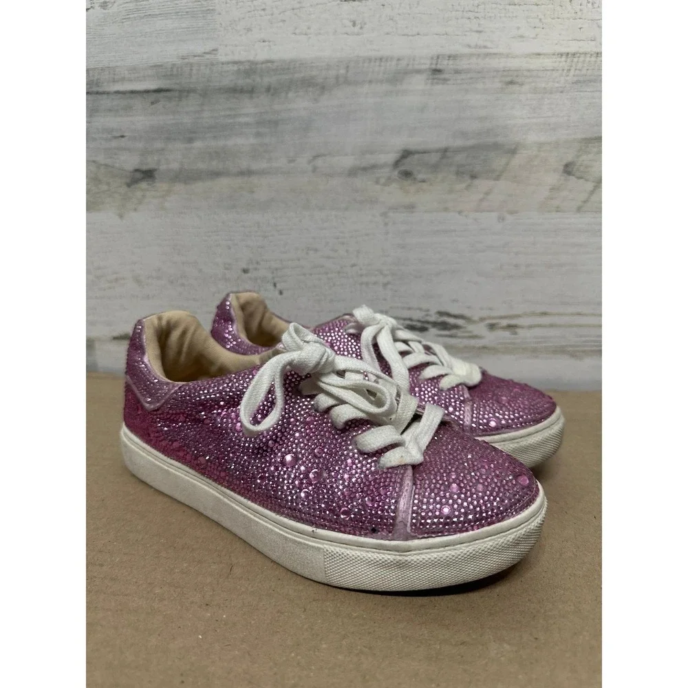 Steve Madden Rhinestone Sneakers Girls Youth 3 Pink Bling Low Top Shoes